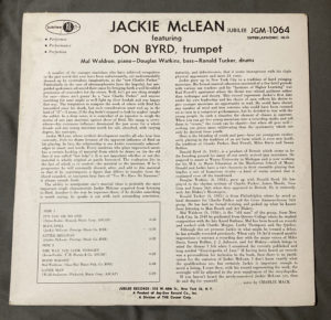 The Jackie McLean Quintet back cover